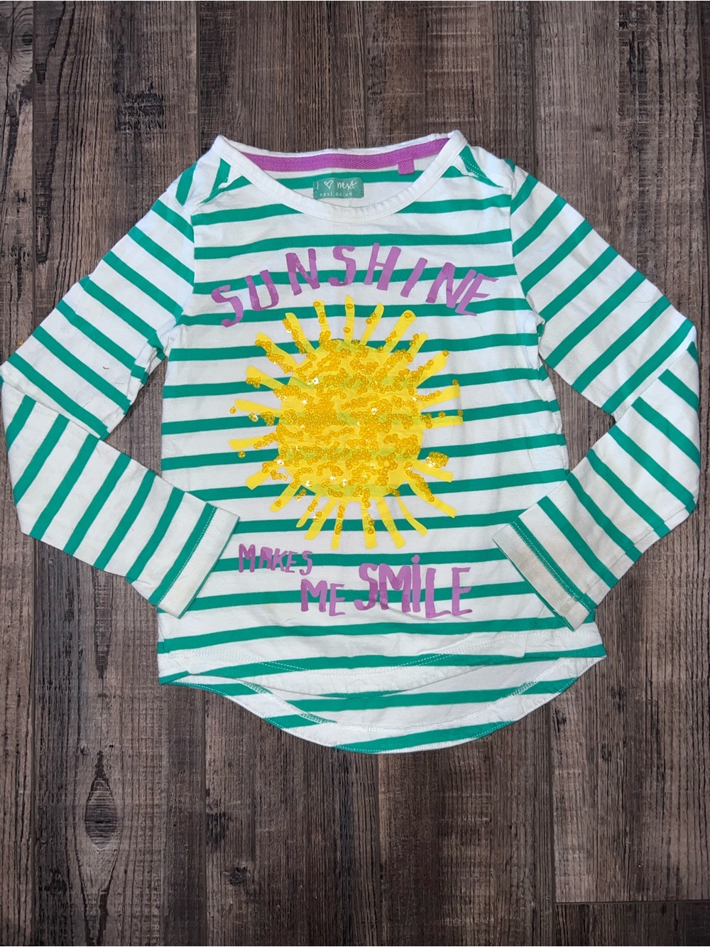 Next Green & White Stripe 'Sunshine Makes Me Smile' Long Sleeve Top